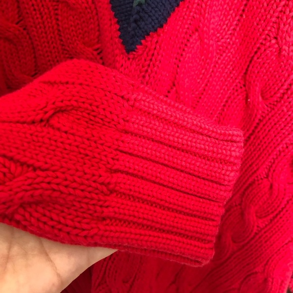 GAP Vintage Preppy Oversize Red Cotton V-Neck Men's Sweater Small Medium - Picture 6 of 8